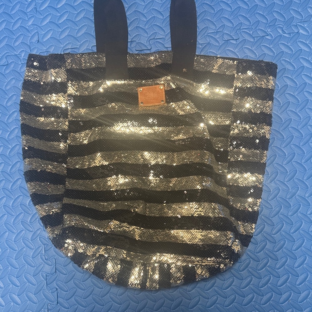 PINK Victoria's Secret Glittering Black and Silver Tote